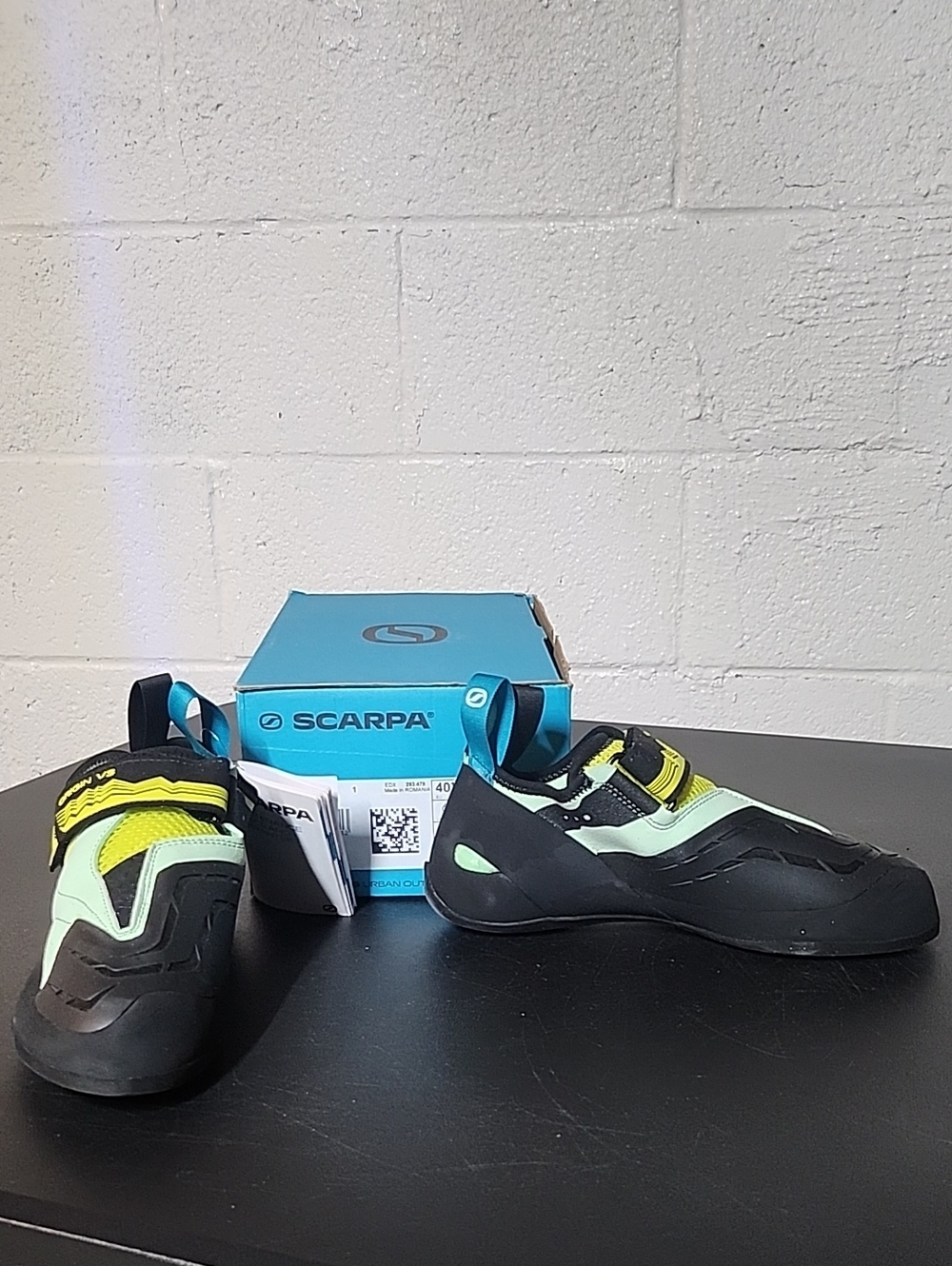 Scarpa Origin Climbing Shoes in Black and Lime Green